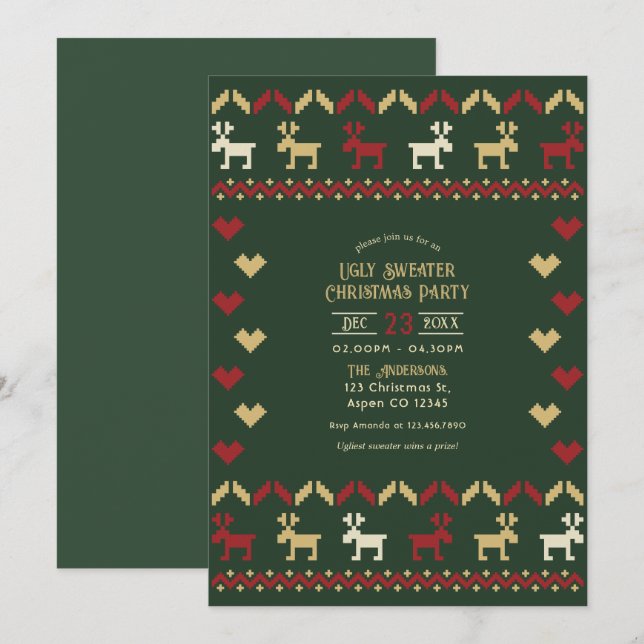 Evergreen Glow Ugly Sweater Christmas Party Invitation (Front/Back)