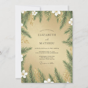 Evergreen & Gold Botanical Romance Wedding Invitation