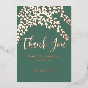  Evergreen GoldLeaves Wedding Thank You  Foil Invitation