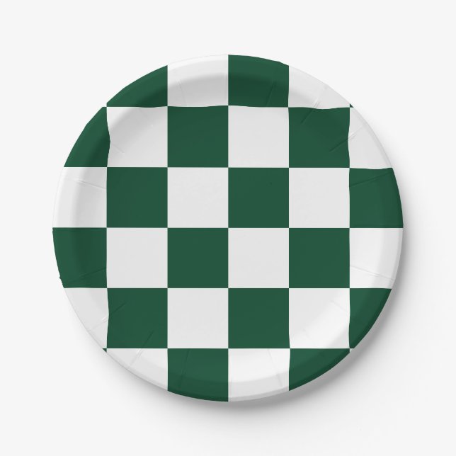 Evergreen Green/White Checkered Paper Plates (Front)
