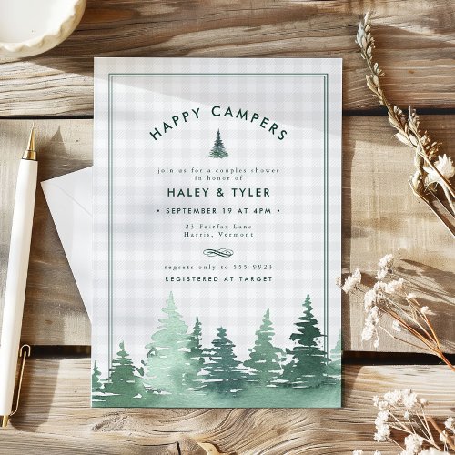 Evergreen Happy Campers Gray Plaid Couples Shower