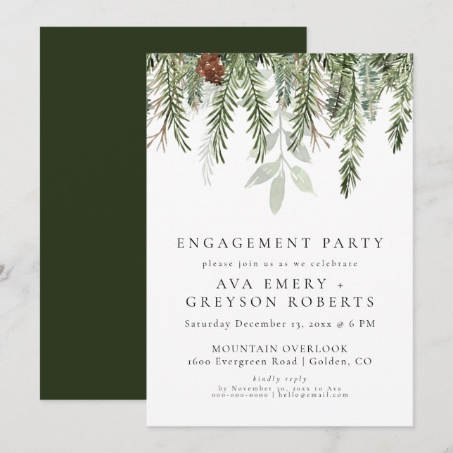 EVERGREEN holiday engagement party invitation (Front/Back)