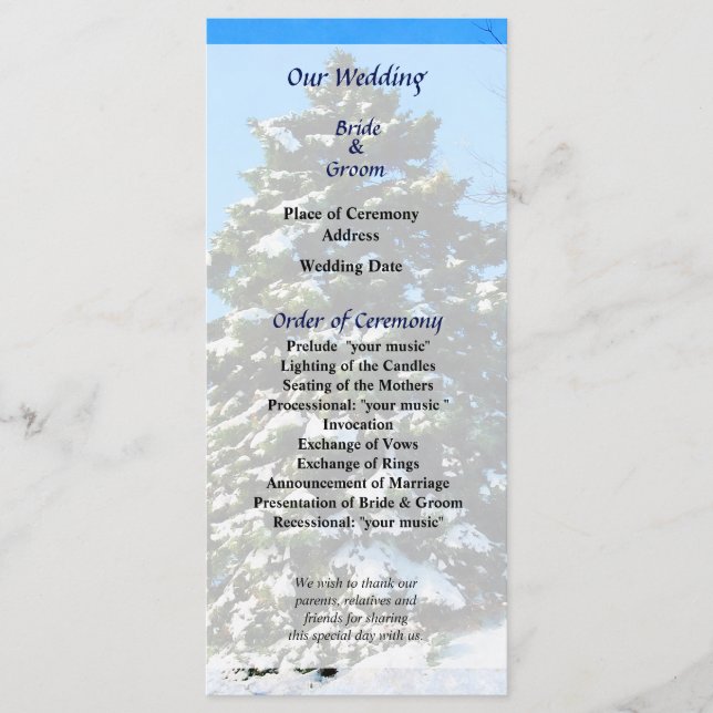 Evergreen in Winter Wedding Program (Front)