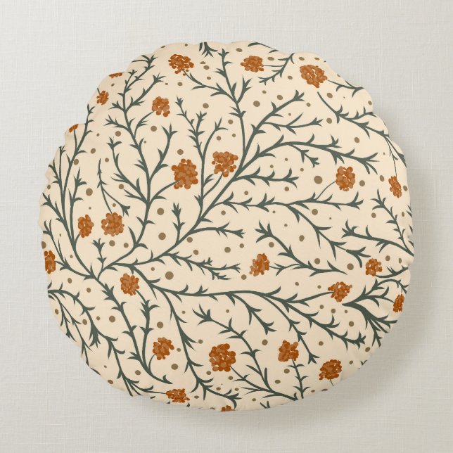 Evergreen Kisses Under the Mistletoe Round Pillow (Front)