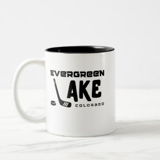 Evergreen Lake, Colorado Hockey, Two-Tone Coffee Mug