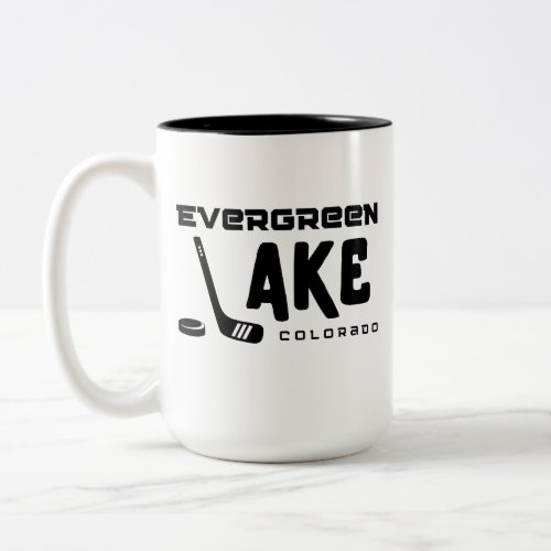 Evergreen Lake Colorado Hockey  Two_Tone Coffee Mug