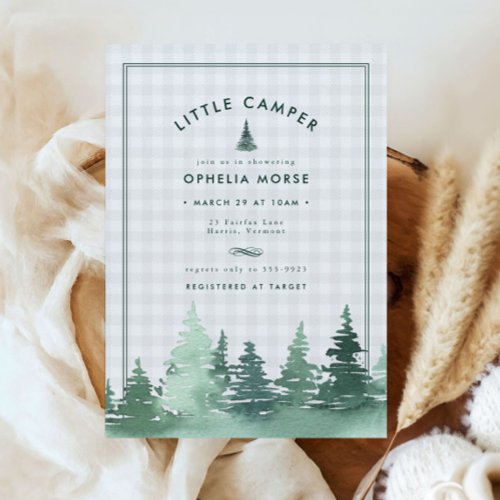 Evergreen Little Camper Gray Plaid Baby Shower