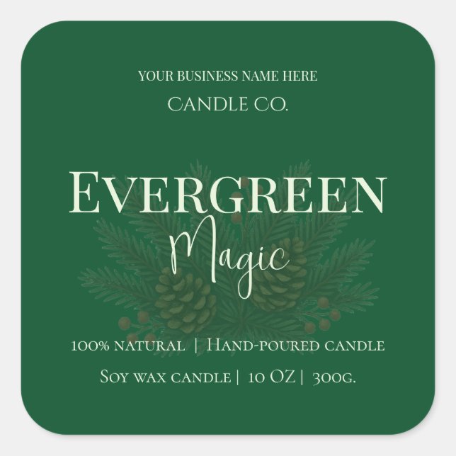 Evergreen Magic Christmas Candle Label | Custom (Front)
