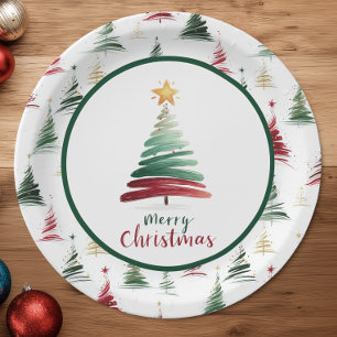 Evergreen Minimalist Christmas Tree Pattern Paper Plates