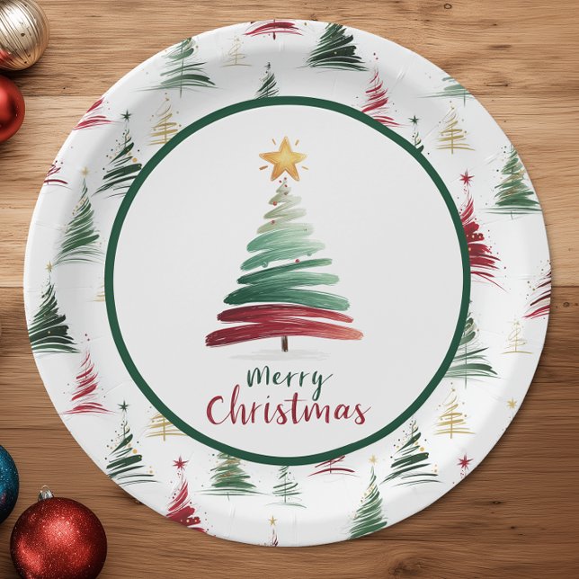 Evergreen Minimalist Christmas Tree Pattern Paper Plates (Creator Uploaded)