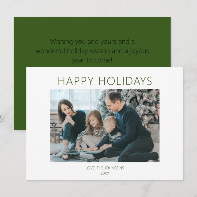Evergreen Minimalist HAPPY HOLIDAYS Holiday Card (Front/Back)