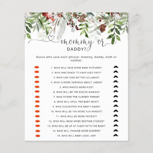 Evergreen mommy or daddy baby shower game
