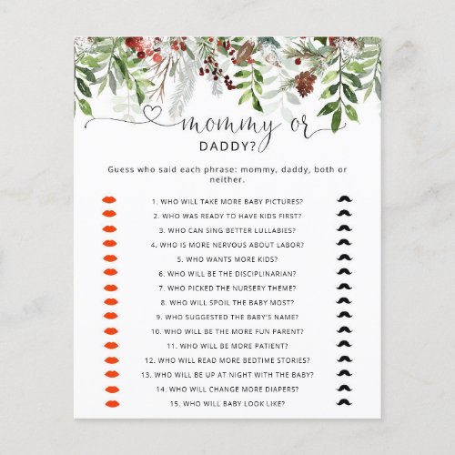 Evergreen mommy or daddy baby shower game