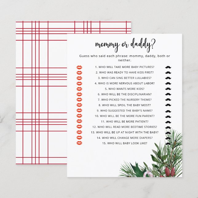 Evergreen mommy or daddy baby shower game (Front/Back)