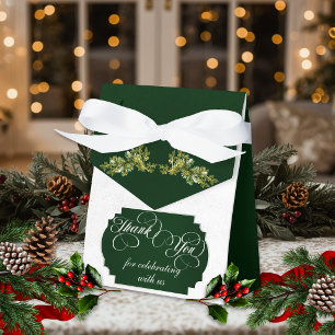 Evergreen Monogram Thank You - Emerald/Silver Favor Boxes