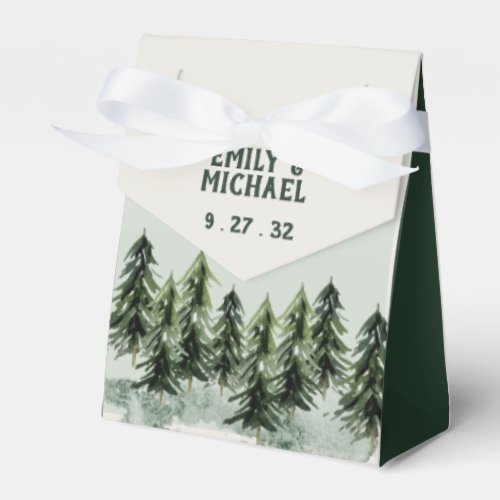 Evergreen Mountain Forest Green White Black Favor Boxes