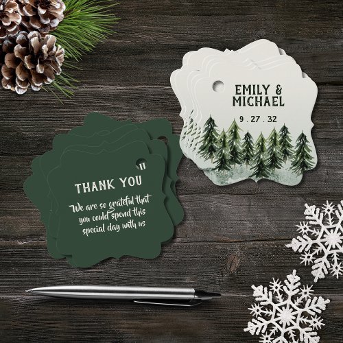 Evergreen Mountain Forest Green White Black Favor Tags