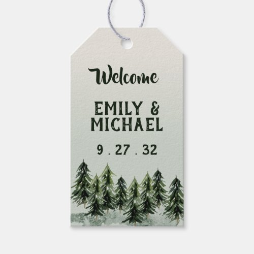 Evergreen Mountain Forest Green White Black Gift Tags