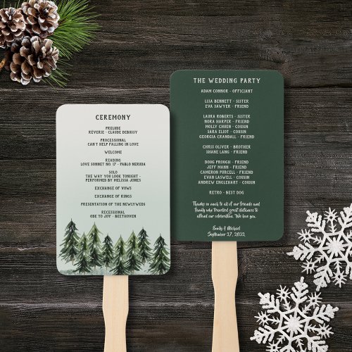 Evergreen Mountain Forest Green White Black Hand Fan