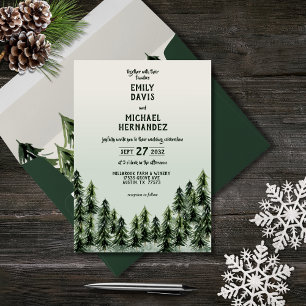 Evergreen Mountain Forest Green White Black Invitation