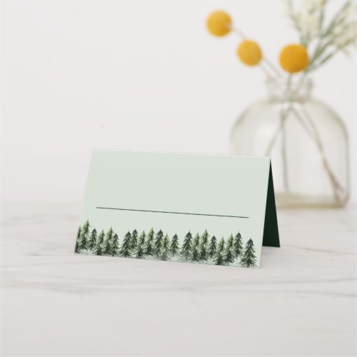 Evergreen Mountain Forest Green White Black Place Card