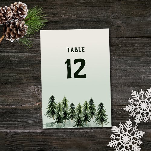 Evergreen Mountain Forest Green White Black Table Number