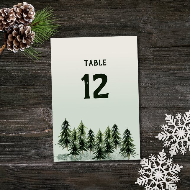Evergreen Mountain Forest Green White Black Table Number (Creator Uploaded)