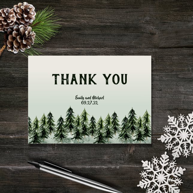 Evergreen Mountain Forest Green White Black Thank You Card (Creator Uploaded)