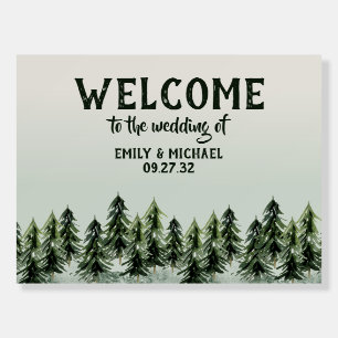 Evergreen Mountain Forest Green White Welcome Foam Board