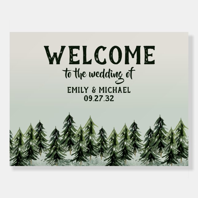 Evergreen Mountain Forest Green White Welcome Foam Board (Front)