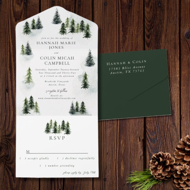 Evergreen Mountain Glen White Green Black All In One Invitation (Creator Uploaded)