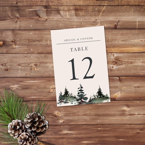 Evergreen Mountain Mist Rustic Winter White Gray Table Number