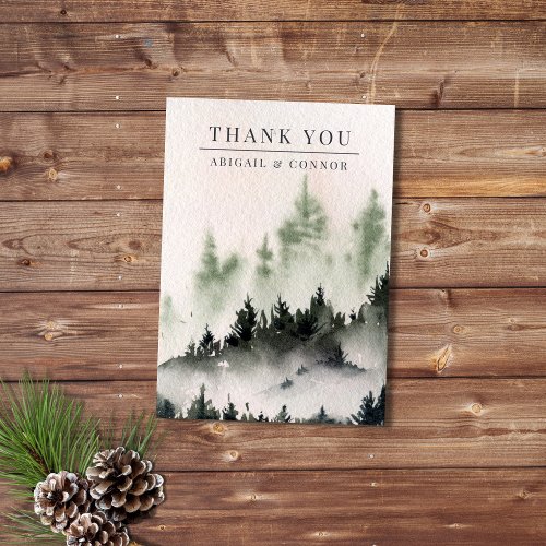 Evergreen Mountain Mist Rustic Winter White Gray Thank You Card