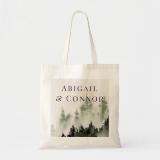 Evergreen Mountain Mist Rustic Winter White Gray Tote Bag