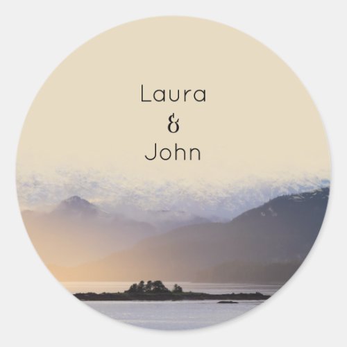 Evergreen Mountain Mist Wedding Party Favors Classic Round Sticker