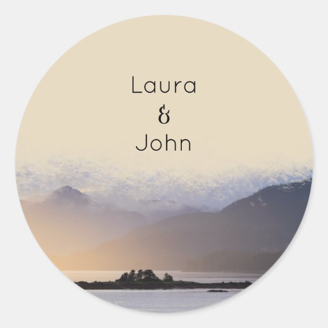 Evergreen Mountain Mist Wedding Party Favors Classic Round Sticker (Front)