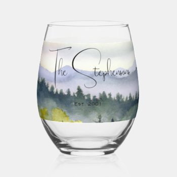 Evergreen Mountains Personalized Glasses by NightOwlsMenagerie at Zazzle