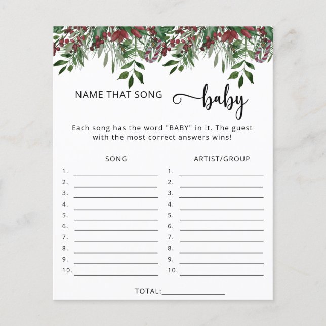 Evergreen Name that song baby shower game (Front)