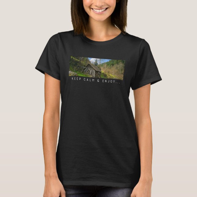 Evergreen Nature Mountain House Keep Calm & Enjoy  T-Shirt (Front)