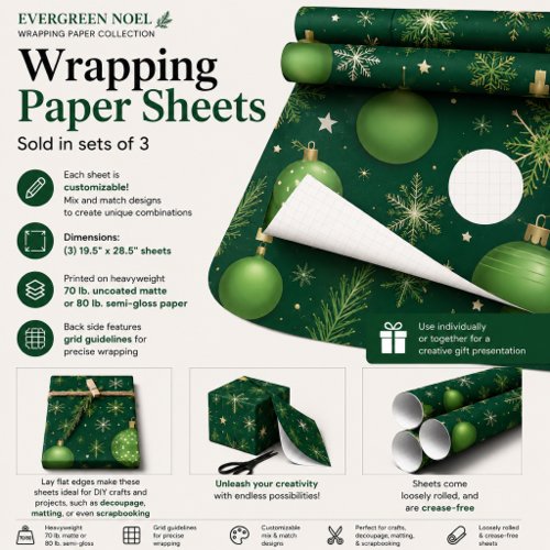 Evergreen Noel Wrapping Paper Sheets