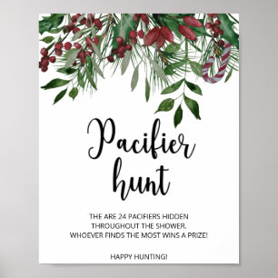 Evergreen pacifier hunt baby shower game poster