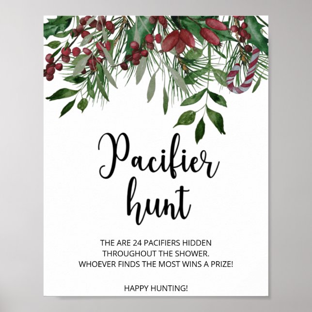 Evergreen pacifier hunt baby shower game poster (Front)