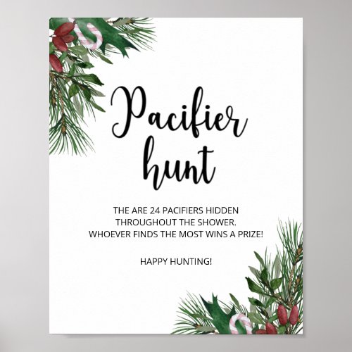 Evergreen pacifier hunt baby shower game poster