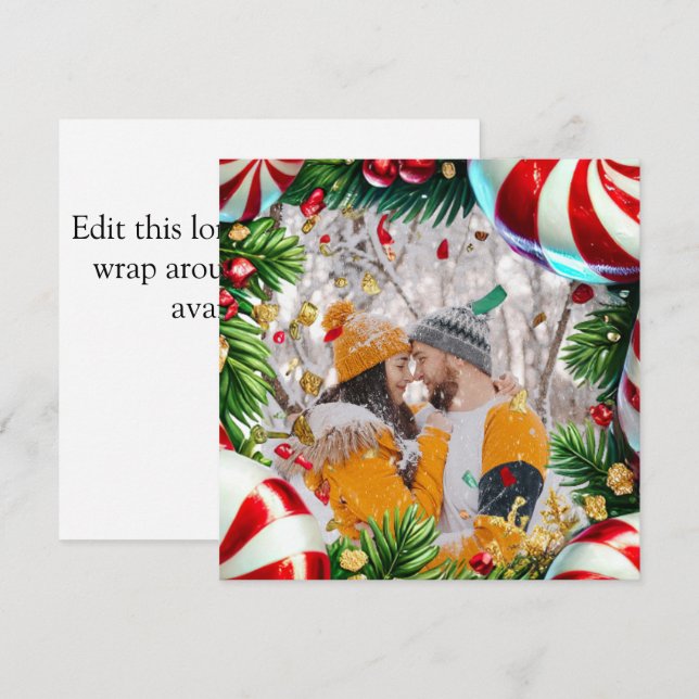 Evergreen Photo border with Mints for Christmas Holiday Card (Front/Back)