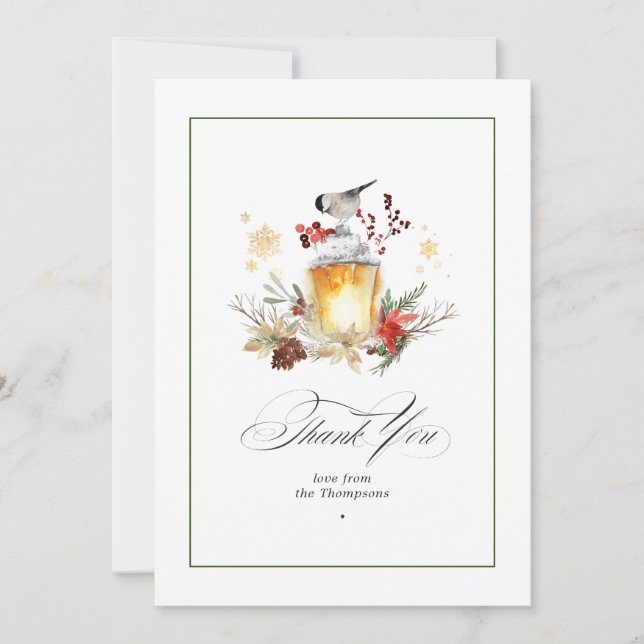 Evergreen Pine and Holly Winter Wedding Thank You Card (Front)