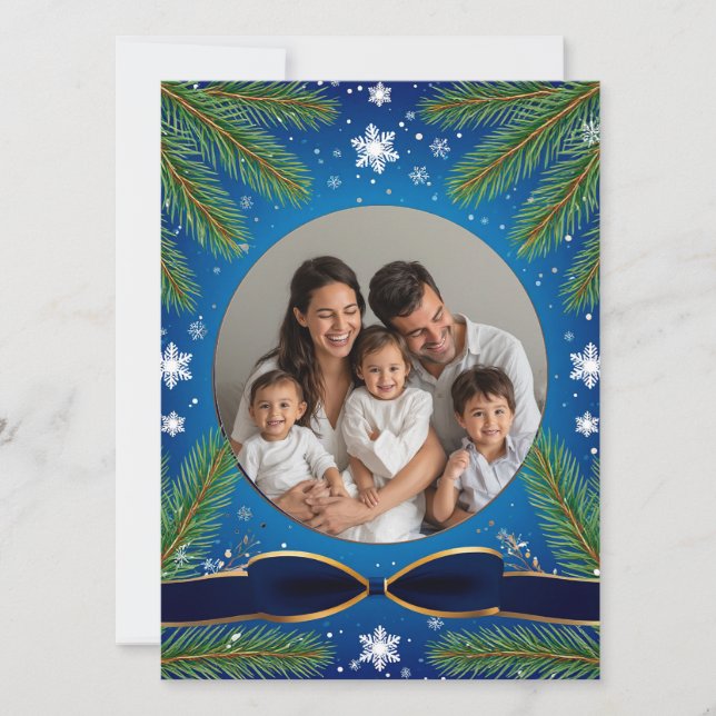 ❄️ Evergreen Pine Frame Custom Photo Festive Card (Front)