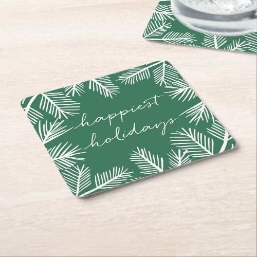 Evergreen Pine Green Christmas Holiday Square Paper Coaster