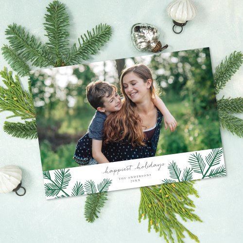 Evergreen Pine Modern Simple One  Photo Christmas Holiday Card