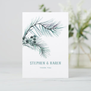 Evergreen Pine Needles Elegant Wedding Thank You Card