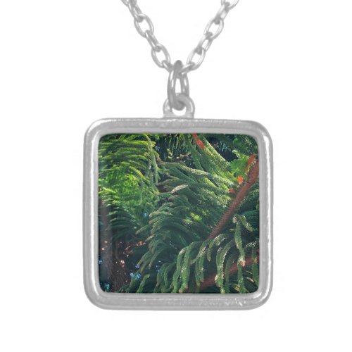 Evergreen pine_tree conifer  silver plated necklace